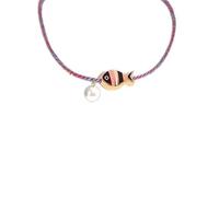 Fish Pearl Pendant Clavicle Necklace for Women Boho Ocean Woven Rope Adjustable Colorful Necklace Summer Beach Jewelry, 11.8 Inches To 26.7 Inches Adjustable, Woven Rope Faux Pearl Metal, No Gemstone