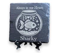 Fish Pet Memorial Stone - Custom Square Shape 10cm x 10cm, Personalize with Name, Handcrafted Natural Stone Plaque. For Family Members, Heartfelt Tribute, Durable Keepsake
