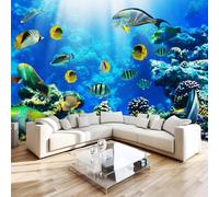 Fish Photo Wallpaper 144"x100" Ocean 3D Effect Panoramic Wall Murals Non-Woven Wall Paper for Bedroom Living Room TV Backdrop,Easy to Install W-681