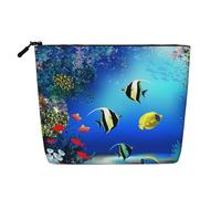 Fish Plants Tropical Marine Nature Life Seaweed, Cosmetic Bag Imitation Linen Makeup Bag Portable Travel Toiletry Bag