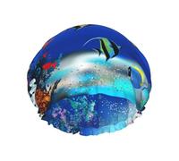 Fish Plants Tropical Marine Nature Life Seaweed,Shower Cap Nightcap Double Layer Waterproof Elastic Bath Cap Reusable Hair Cap