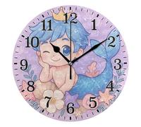 Fish Princes Round Clocks Easy To Read Wall Clock Modern Clocks For Home School Decor 25Cm