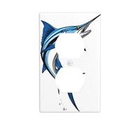 (Fish Print) 2-Gang Duplex Outlet & Switch Cover Plate Wall Plates with Decorative Design Standard Size 4.5 x 2.76 in for Home Office Decor 1 PCS