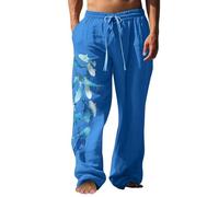Fish Print Pants Linen Pants Men Summer 3D Print Side Pockets Sweatpants Elastic Drawstring Design Pant Straight Leg Trousers Lightweight Quick Dry Joggers Funny Graphic Trousers Sport Jogging Pant