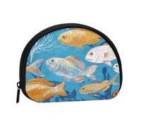 Fish Printed Coin Purse Wallet, Shell Shape Mini Change Pouch Holder for Men Women