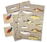 Fish Recycled and Recyclable Gift Wrapping Paper 2 Sheets and 2 Tags: Fresh Water Fishing - Birthday Paper for Angler - Christmas - Father's Day - Crafting