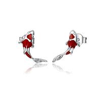 Fish Red Enamel Stud Earrings For Women 925 Sterling Silver Spring Koi Ear Studs Festival Silver Fashion Jewelry For Kids