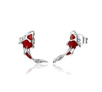 Fish Red Enamel Stud Earrings For Women 925 Sterling Silver Spring Koi Ear Studs Festival Silver Fashion Jewelry