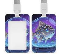 Fish Retractable ID Badge Holder with Lanyard - Vertical Badge Reel,Keychain Clip,Name Tag Id Card Holder Protector for Nurse Officer Teacher Security Staff Women Men