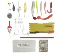 Fish Rig Travel Fishing Tackle Box + Tackle. 30 Essential Angling Tackle Items + How to Fish Guide. By Rigged and Ready