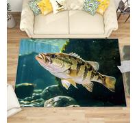 Fish Rug for Kids - Bass Fishing Rug, Big Pike Fish Rugs for Living Room Bedroom, Washable Non Slip Soft Small Carpet, Patterned Area Rugs & Home Decor 80x150 cm