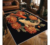 Fish Rugs for Entryway Washable, Carp Peony Chrysanthemum Patterned Small Area Rug Bedroom Decor, Non Slip Low Pile Soft Indoor Door Mat, 40 x 60 cm, FD3906