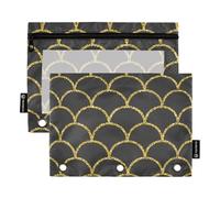 Fish Scale Gold Binder Zipper with Clear Window Zipper Pencil case Large and Sturdy 3 Hole Punched folders for Office School Supplies Cosmetics Multicolored 2 PCS