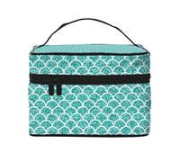 Fish Scale Green Pattern Print Makeup Bag Toiletry Bags, Cute Cosmetic Bags for Women, Large Travel Make Up Organizer Bag