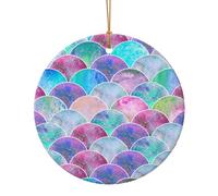 Fish Scale Ocean Print Ceramic Round Pendant,Festive Decoration for Home,Mall,Supermarket,Holiday Keepsake