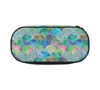 Fish Scale Ocean Wave Print Unisex Pencil Case Pouch - Compact Design for Pencils, Small Items - Double-Headed Zipper