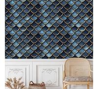Fish Scale Pattern Peel and Stick Wallpaper 30CM×12M, Blue Retro Fish Scale Style Patterned Self Adhesive Wallpaper Sticky Back Plastic Vinyl Film Contact Paper for Bedroom Kitchen Wall Cabinet Shelf