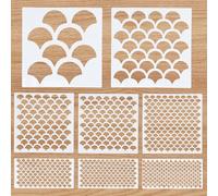 Fish Scale Stencils, 8 Pieces Mermaid Scale Stencils, Face Makeup Stencils, Reusable Fish Scales for Painting for Women, Girls, Decorative Painting, Face, Fabric, Furniture