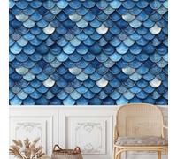 Fish Scale Texture Peel and Stick Wallpaper 50CM×12M Blue Retro Fish Scale Pattern Patterned Self Adhesive Wallpaper Sticky Back Plastic Vinyl Film Contact Paper for Bedroom Kitchen Wall Cabinet Shelf