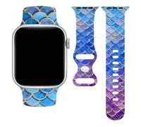 Fish Scales Blue Purple Gradient IWatch Bands, Mermaid Smartwatch Band Compatible With Apple Watch 42/44/45/49mm Wristbands Silicone Strap Replacements For Series 11/10/9/Se/Ultra For Adults Women Men