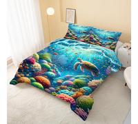 Fish Sea Turtle Coverless Duvet King Size 7.5 Tog, Undersea Landscape Soft Comforter Set for Boys Girls Adults, Colorful All Seasons Lightweight Bedding, Easy Care Quilt for Bedroom Decor R&154