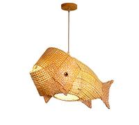 Fish-shape Light Fixtures Unique Natural Wicker Hanging Ceiling Lamp Bamboo Pendant Lighting E27 Chandelier Hanging Light For Kitchen Island Living Room Dining Room