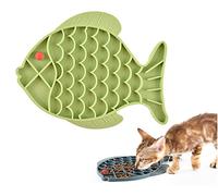 Fish-Shaped Cat Slow Feeder,Silicone Cat Dog Licking Pad for Anxiety Relief,Peanut Butter Dog Licking Mat Slow Feeder Dispensing Treater Lick Pad for Dogs Cats Bathing Grooming (Green)