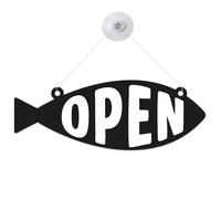 Fish Shaped Open & Closed Sign: Acrylic Double-Sided Hanging Door Sign with Suction Cup - Chip Shop, Chippy Seafood Restaurant, Coastal Café