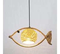 Fish Shaped Pendant Light Unique Fish Rattan Light Weaving Natural Wicker Ceiling Hanging Light Fish Chandelier for Restaurant Kitchen Island Living Room