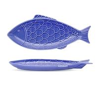 Fish Shaped Plate, 15 Inch Ceramic Fish Plate, Large Blue Serving Platter, Snack Storage Serving Platter, for Restaurants Home Kitchen Accessories/39