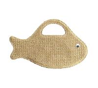 Fish-Shaped Straw Purse, Small Woven Beach Bag with 3D Fin Feature, Tropical Summer Clutch, Whimsical Vacation Accessory, Coastal Statement Item with Boho Style, Bag for Summer Weddings Beach Parties