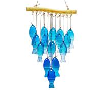 Fish Shaped Wind Chime,Blue Glass Sea Wind Chime,Hanging Sun Catcher,Light Collection Pendant for Outdoor(Style 1)