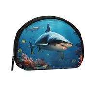 Fish Sharks Coral Coin Purse Personalized Coin Bag for Women Men Change Purse Small Wallets with Zipper Mini Shell Coin Pouch Outdoor Shopping Change Storage Bag Handbags Gifts