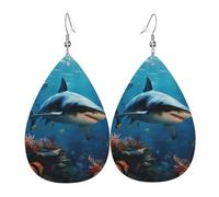 Fish Sharks Coral Leather Earrings Dangle Drop Earring Lightweight Teardrop Earrings Vintage Bohemian Earring for Women Christmas Birthday Gift Fashion Jewelry