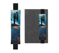 Fish Sharks Coral Pen Holder for Notebook, PU Leather Pen Sleeve Pouch for Gift, Detachable Bookmark Elastic Journal Pencil Holder Case - Hold 2-3 Pens, Black