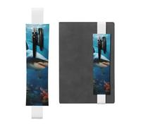 Fish Sharks Coral Pen Holder for Notebook, PU Leather Pen Sleeve Pouch for Gift, Detachable Bookmark Elastic Journal Pencil Holder Case - Hold 2-3 Pens, White