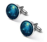 Fish Sharks Undersea Starry Sky Round Cufflinks for Men Classic Cuff Links Jewellery for Wedding Business Party