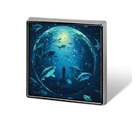 Fish Sharks Undersea Starry Sky Square Brooch Pins Metal Badge Lapel Pin Jacket Hat Bag Accessories Decoration