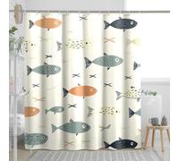 Fish Shower Curtain, Nautical Blue Green Orange Fish Shower Curtain for Bathroom Decor, Spring Summer Coastal Modern Waterproof Fabric Shower Curtain Set with Hooks 72x72 Inch