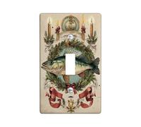 Fish Single Light Switch Cover Plate, Christmas Vintage Candles Wreath Xmas Green Plastic Standard Size Wall Switch Plates Accents for Home Living Room Bedroom Bathroom Decor (Single)