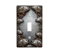 Fish Single Light Switch Cover Plate, Industrial Rustic Gears Water Ripples Silver Plastic Standard Size Decorative Wall Plates for New Apartment Home Bedroom Office Decor (Single)