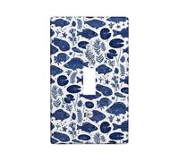Fish Single Light Switch Cover Plate, Nautical Coastal Water Lilies Seaweed Summer Navy Blue Plastic Standard Size Decorative Wall Plates for Home Living Room New Apartment Decor (Single)