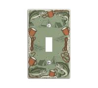 Fish Single Light Switch Cover Plate, Outdoor Vintage Camping Mug Summer Green Plastic Standard Size Wall Switch Plates Accents for New Apartment Home Bedroom Office Decor (Single)