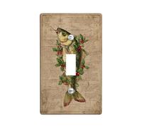 Fish Single Light Switch Cover Plate, Vintage Rustic Holly Berries Christmas Green Plastic Standard Size Wall Switch Plates Accents for New Apartment Home Bedroom Office Decor (Single)