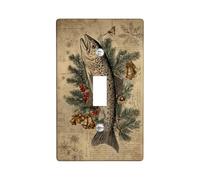 Fish Single Light Switch Cover Plate, Vintage Rustic Pine Bells Winter Brown Plastic Standard Size Switch Plate Decorative for New Apartment Home Bedroom Office Decor (Single)