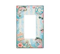 Fish Single Rocker Light Switch Cover, Coastal Tropical Seashell Starfish Summer Turquoise Plastic Standard Size Switch Plate Decorative for Home Living Room Bedroom Bathroom Decor