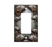 Fish Single Rocker Light Switch Cover, Industrial Rustic Gears Water Ripples Silver Plastic Standard Size Decorative Wall Plates for Bedroom Bathroom Kitchen Entrance Decor