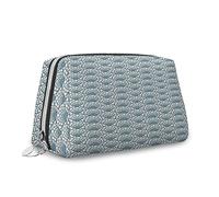 Fish Skin Pattern, Makeup Bag Cosmetic Bag,Geometric Half Circles Vintage,Leather Organizer Make Up Bag Reusable Toiletry Bag,Blue Green White,S