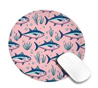 Fish Small Mouse Pad, Marine Playful Seaweed Bubbles Summer Peach Round Rubber Non Slip Portable Travel Mousepad Desk Decor for Office Home Dorm Laptop Round 8x8 Inch