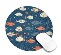 Fish Small Mouse Pad, Marine Playful Starfish Bubbles Summer Blue Round Rubber Smooth Aesthetic Mousepads for Desk Desk Decor for Office Home Dorm Laptop Round 8x8 Inch